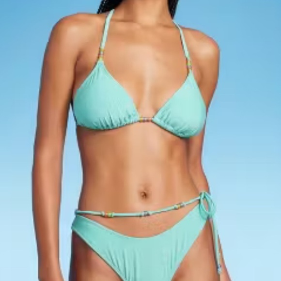 wild fable Other - Wild fable blue teal silver shimmer beaded triangle bikini top large